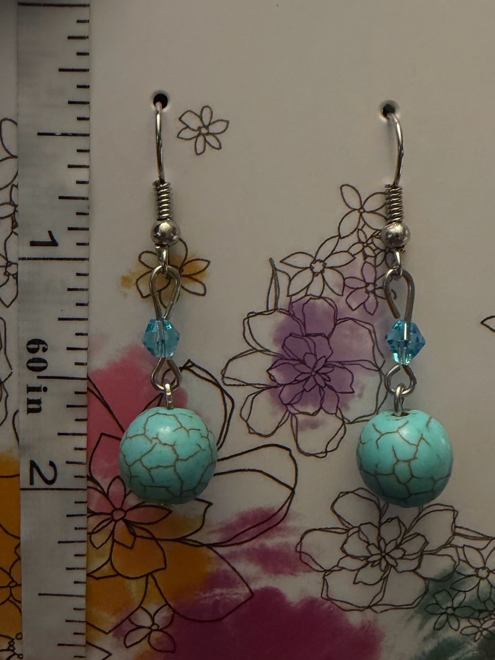 2-piece Set - Blue Turquoise Stone Pendant Necklace and Earrings - Picture 2 of 7